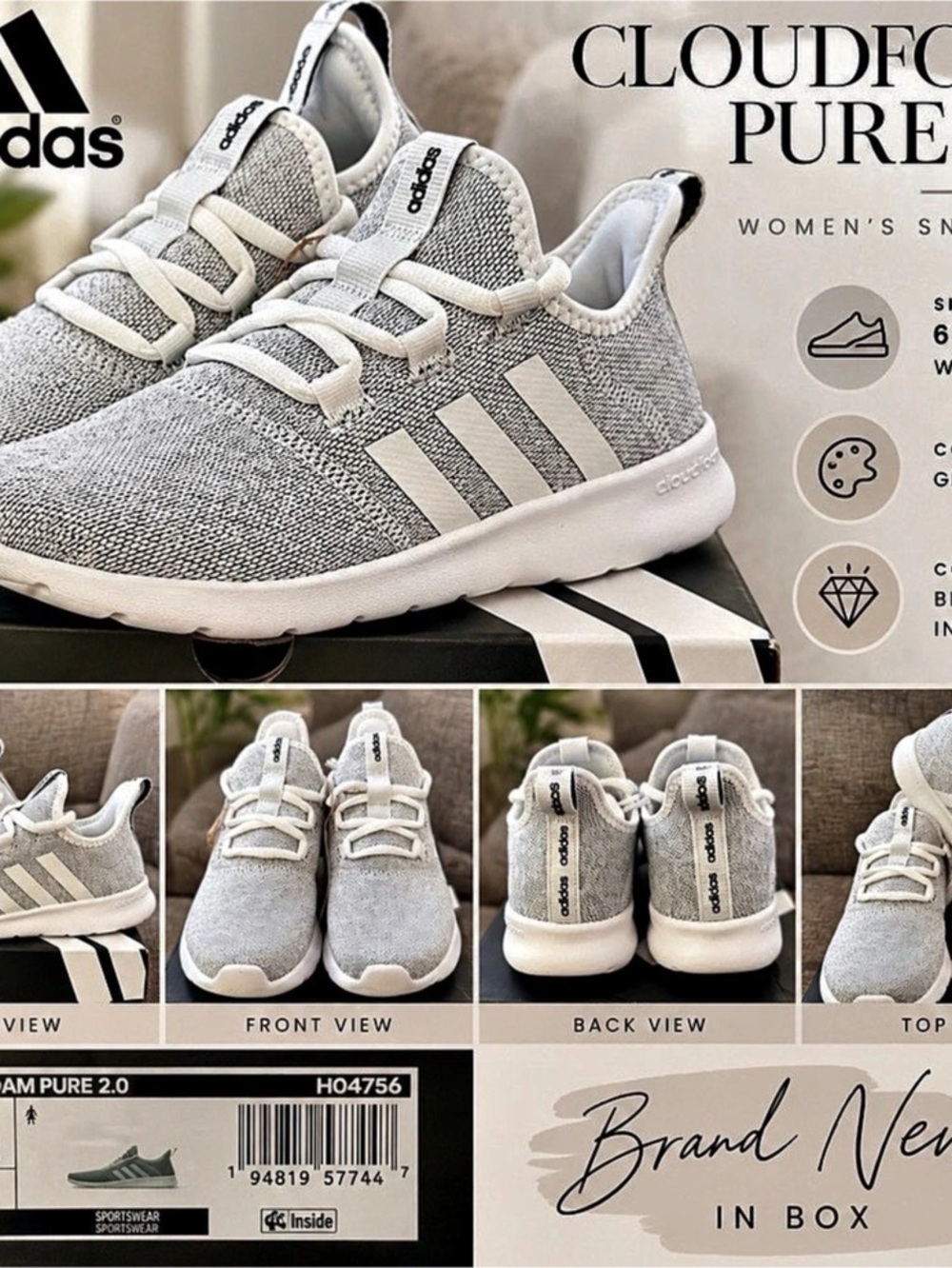BRAND NEW - adidas Cloudfoam Pure 2.0 Women's Gray & White US 6.5